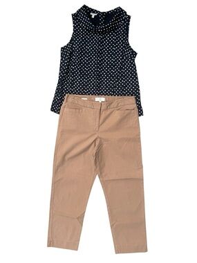 Talbots Outfit Set: Polka Dot Top MP, Chino Khakis 8R, Curvy Fit, Modest, Office
